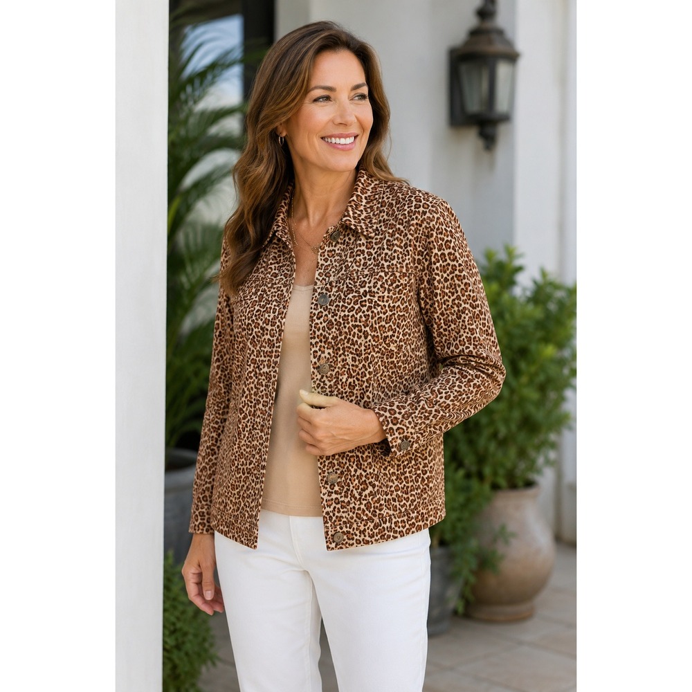Quiet Luxury Safari Chic Leopard Print Jacket Animal Print Layering Piece Size S